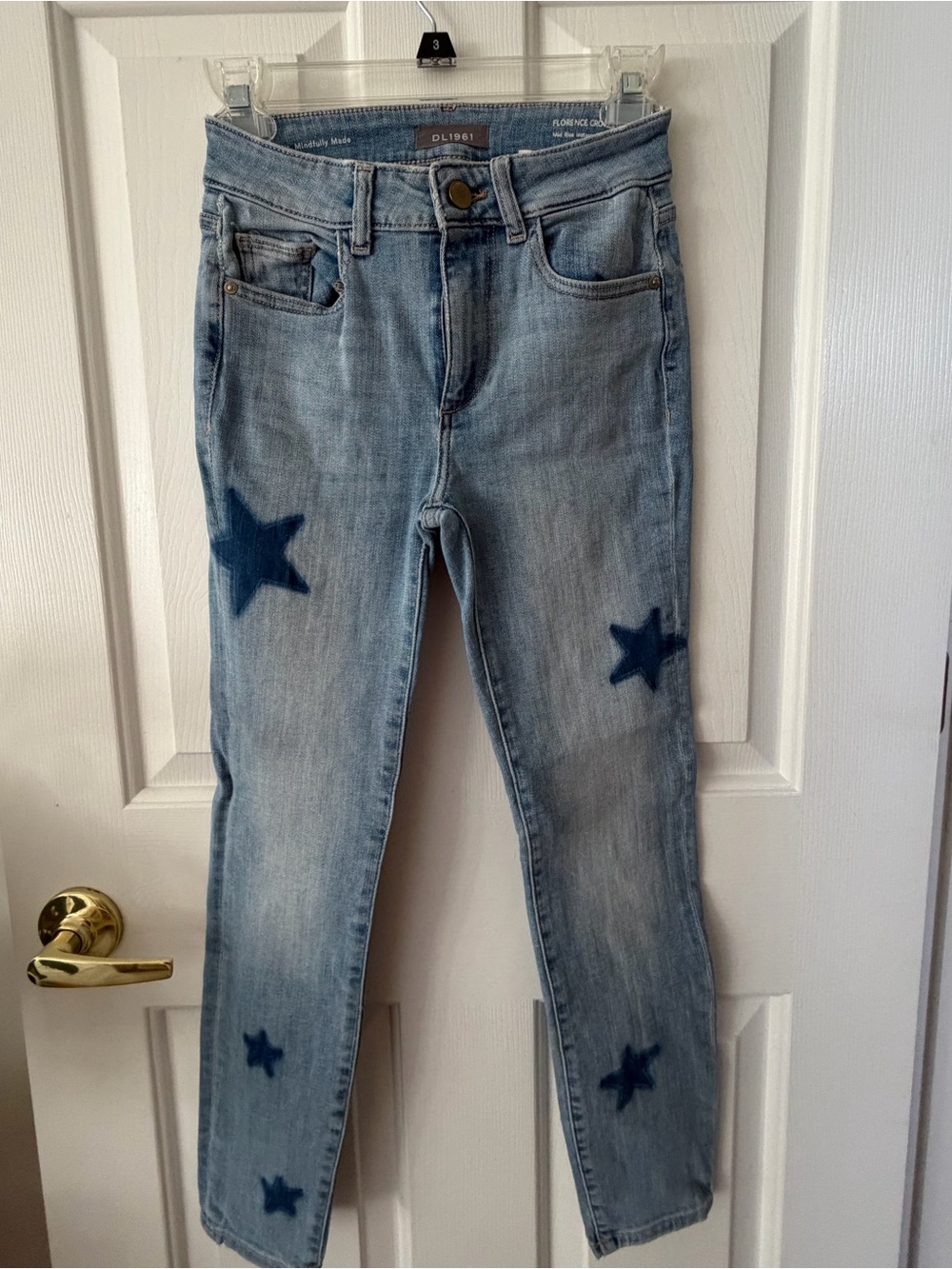DL1961 Light Blue Skinny Jeans with Navy Star Accents